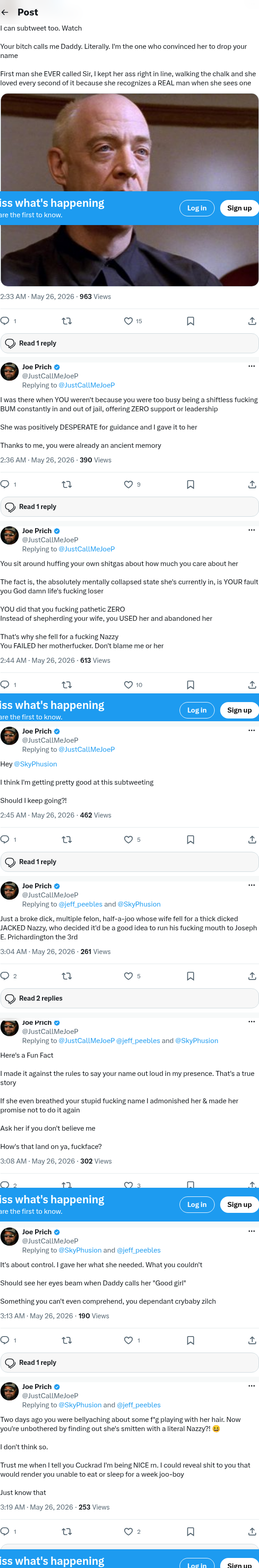 Screenshot: Dustin Brown Joe Prich @JustCallMeJoeP admits Nazzy neo-Nazi and Joseph E Prichardington the 3rd Prichard name on X — owner of Prichard's Air Conditioning Temple Texas prichardsac.com